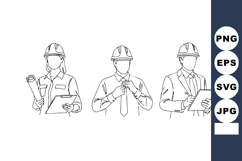 Engineers Holding Blueprint Clipboard Vector Line Art Product Image 1