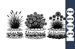 Decorative Garden Bushes Flowers Stones Vector Product Image 1