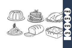 Thanksgiving Food Black White Line Art Illustration Product Image 1