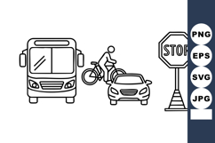 Urban Traffic Scene Bus Car Cyclist Stop Sign Vector Product Image 1