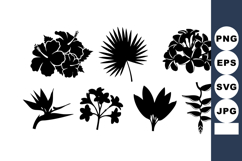 Black Silhouette Tropical Flowers and Leaves Vector Product Image 1