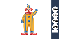 Clown in colorful striped costume with red shoes and blue po Product Image 1