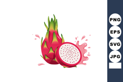 Dragon fruit vector illustration with pink splash fresh trop Product Image 1