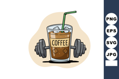 Iced Coffee Glass with Dumbbells Fitness and Energy Concept Product Image 1