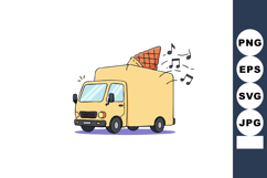 Ice cream truck with music notes and waffle cone roof vector Product Image 1