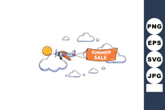 Small airplane towing summer sale banner with sun and clouds Product Image 1