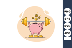 Piggy bank lifting barbell with golden coins and gold bars f Product Image 1