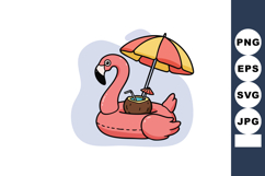 Pink flamingo pool float with coconut drink and yellow red u Product Image 1