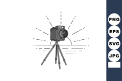 Camera on tripod vector illustration with focus lines and si Product Image 1