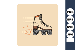 Retro style roller skate with speed motion lines and sparkle Product Image 1