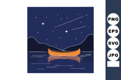 Canoe on lake under starry night sky with shooting stars vec Product Image 1