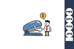 Businessman handshake with giant stapler and dollar sign spe Product Image 1