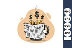 Money Concept with Newspaper and Coffee Mug Vector Illustrat Product Image 1