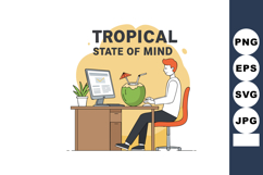 Man Working at Desk with Tropical Coconut Drink and Plant Ve Product Image 1