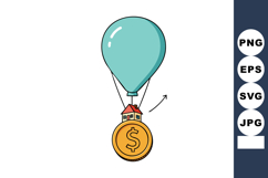 Hot air balloon lifting house and golden coin symbolizing fi Product Image 1
