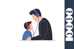 Father and son listening to music together with headphones f Product Image 1