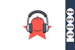 Red star character wearing headphones with smile and closed Product Image 1