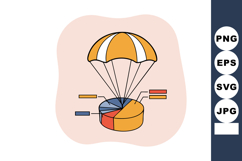 Parachute delivering segmented pie chart business data illus Product Image 1