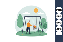 Father pushing daughter on swing in park under sun with gree Product Image 1