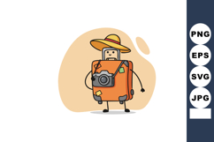 Cartoon orange suitcase character with camera and sun hat tr Product Image 1