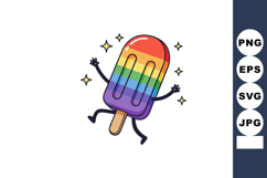 Rainbow striped popsicle character with joyful expression an Product Image 1