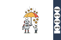 Robot holding umbrella protecting boy from falling money coi Product Image 1