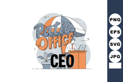 CEO working under umbrella in patio office with orange and g Product Image 1
