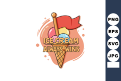 Ice cream cone with colorful scoops and red flag illustratio Product Image 1