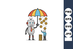 Robot holding colorful umbrella protecting businessman from Product Image 1