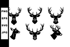 Deer head silhouettes with antlers vector set for wildlife a Product Image 1