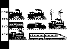 Vintage and Modern Train Icons with Locomotives and Railway Product Image 1