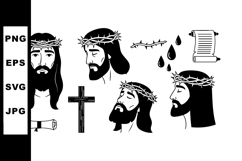 Jesus Christ with crown of thorns vector set showing multipl Product Image 1