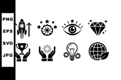 Success and innovation concept icons with rocket, trophy, ey Product Image 1