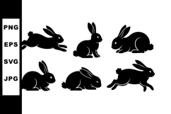 Rabbit silhouette vector set with six different poses runnin Product Image 1