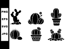 Cactus silhouette vector set with six different black spiky Product Image 1