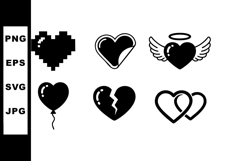 Heart icons set with pixel, winged, broken, balloon and Product Image 1