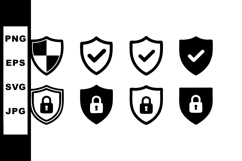 Security shield icons set with padlock and check mark Product Image 1