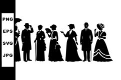Victorian era silhouettes of men and women in formal Product Image 1