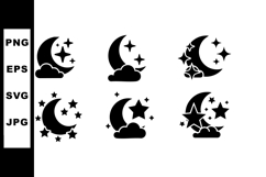 Moon and stars vector icons with cloud and sparkle night Product Image 1