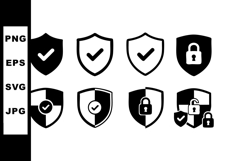 Security shield icons with check marks and padlocks for Product Image 1
