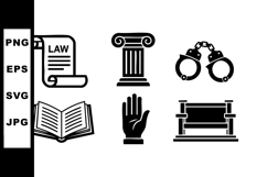 Legal justice symbols law document column handcuffs bench Product Image 1