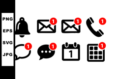 Notification icons with new message alerts in black vector Product Image 1