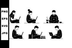 People working and studying on laptops in various seated Product Image 1