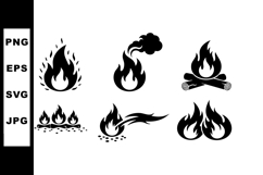 Fire icons set with flames smoke and campfire vector Product Image 1
