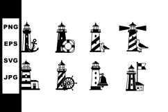 Lighthouse icons set with nautical elements anchor life Product Image 1