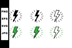 Lightning bolt icons set with black and green colors vector Product Image 1