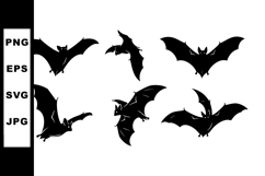 Bat silhouettes flying in various positions black vector Product Image 1