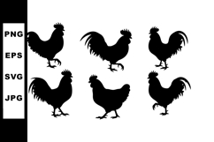 Rooster silhouette vector set showing six black rooster Product Image 1