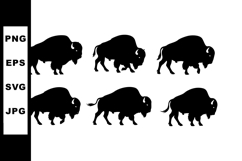 Bison silhouette set with six black strong wild buffalo Product Image 1