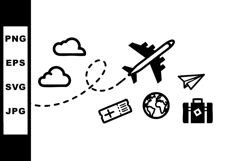 Airplane and travel icons with clouds, globe, ticket, Product Image 1